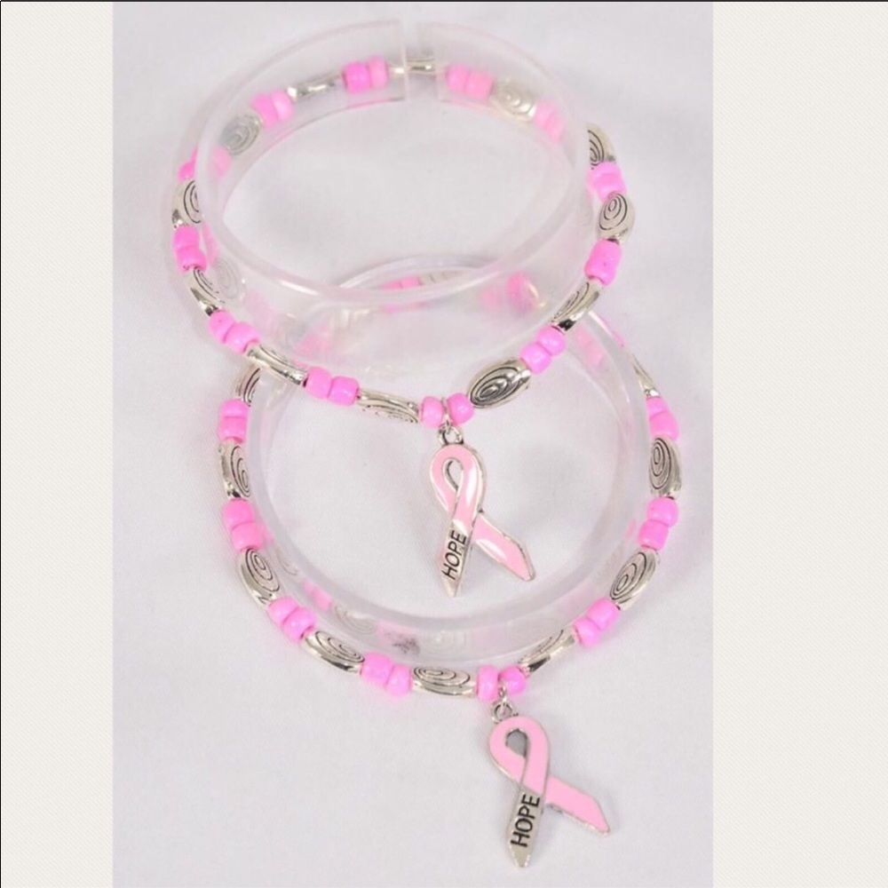 One Pink Ribbon Hope Bead Bracelet